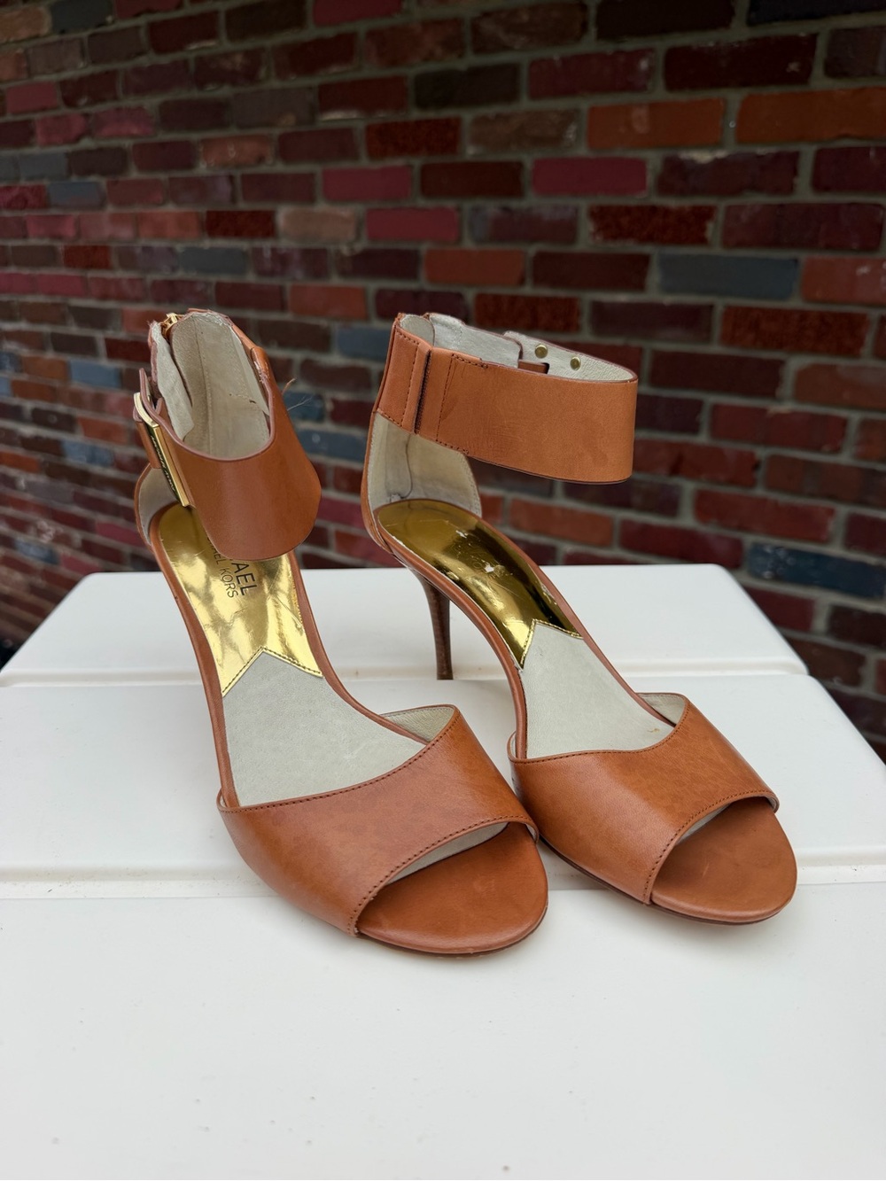 Michael Kors Cognac Ankle-Strap High Heel Sandals